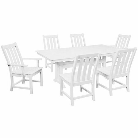 POLYWOOD Vineyard 7-Piece White Dining Set with Farmhouse Trestle Table 633PWS3401WH
